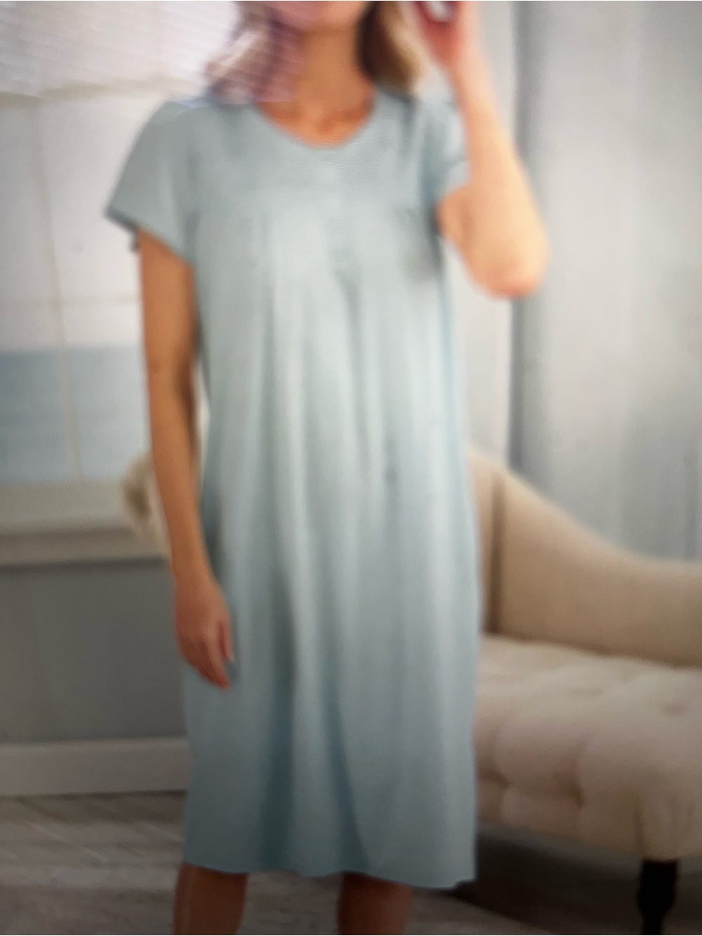 Smocked Yoke Short Sleeve Night Gown in Light Mint Amadora by Cuddledown